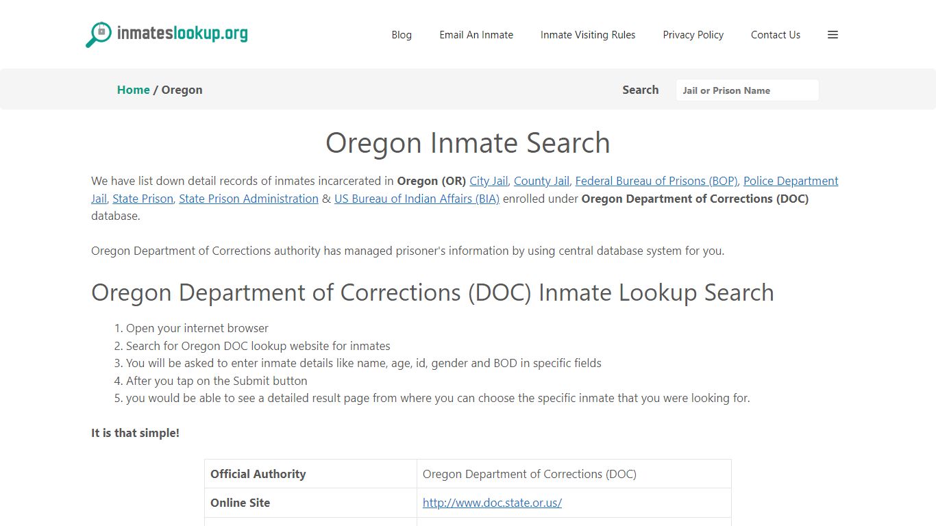 Oregon Inmate Search - Inmates lookup